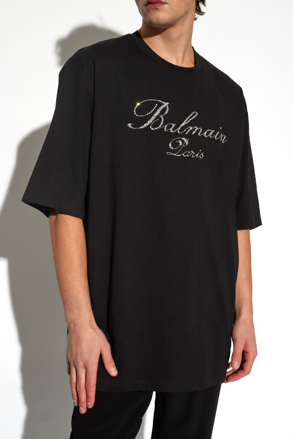 BALMAIN PŁASZCZ Z LOGO - Black Oversize T